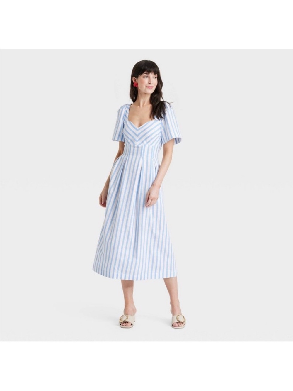a new day Blue & White Striped Midi Dress - Size 10